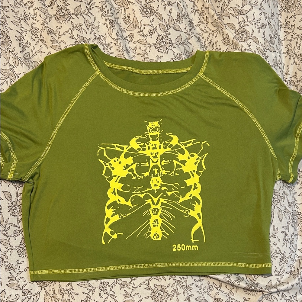 SHEIN Green Crop Top with Yellow Skeleton Print